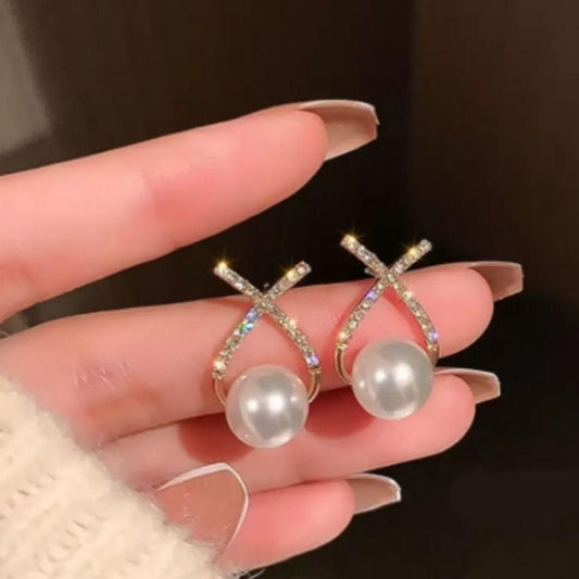 Aurora Luxe Cross-Pearl Stud Earrings