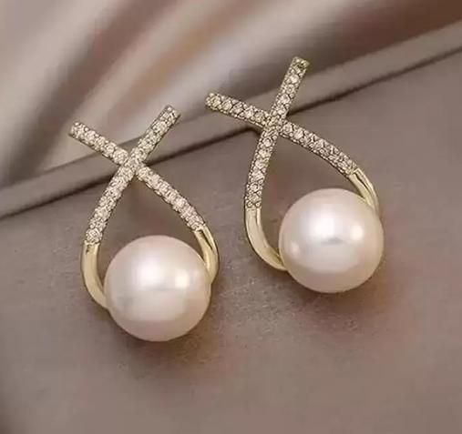 Aurora Luxe Cross-Pearl Stud Earrings